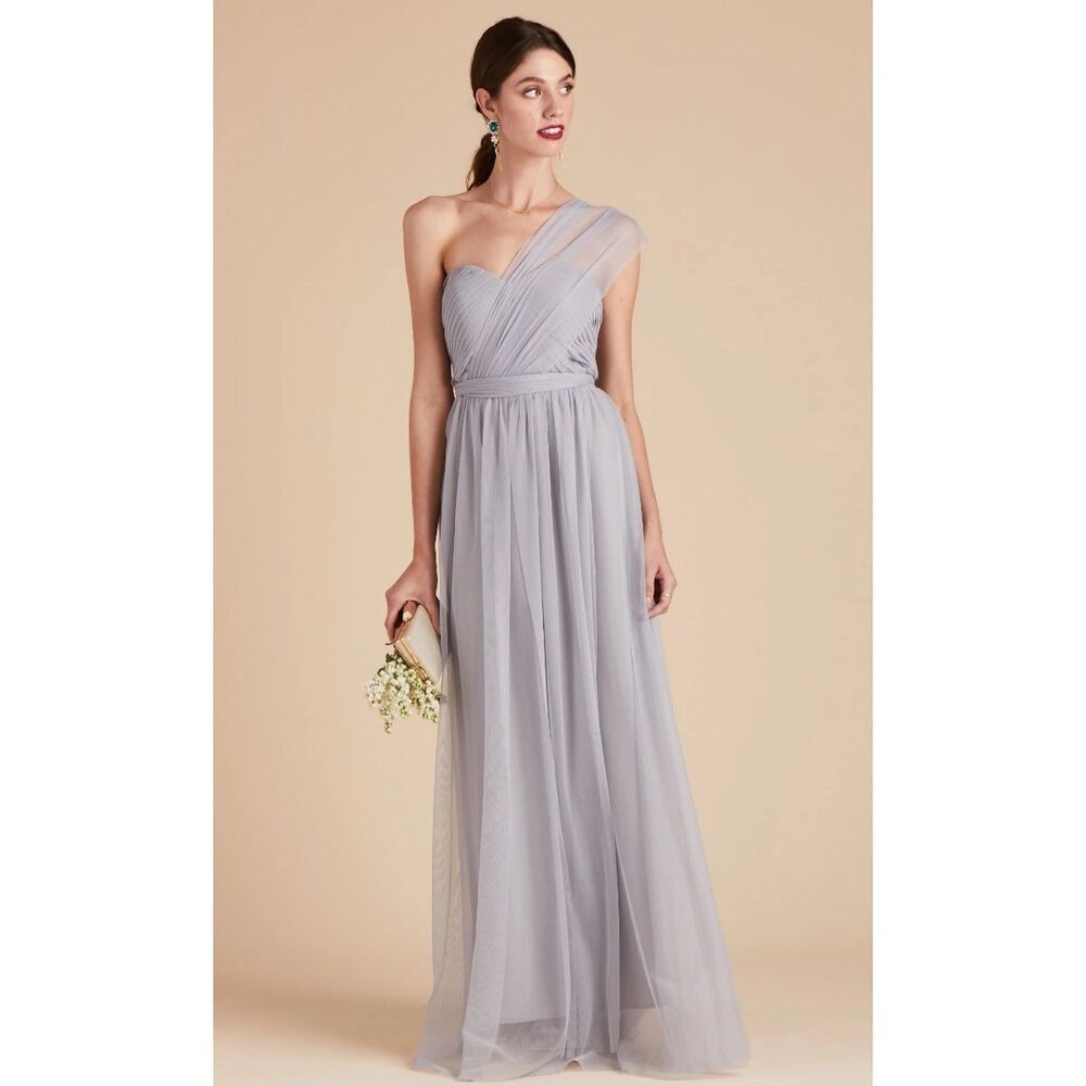 Birdey Grey Long Dress Womens Large Silver Christina Convertible Tulle NWT
